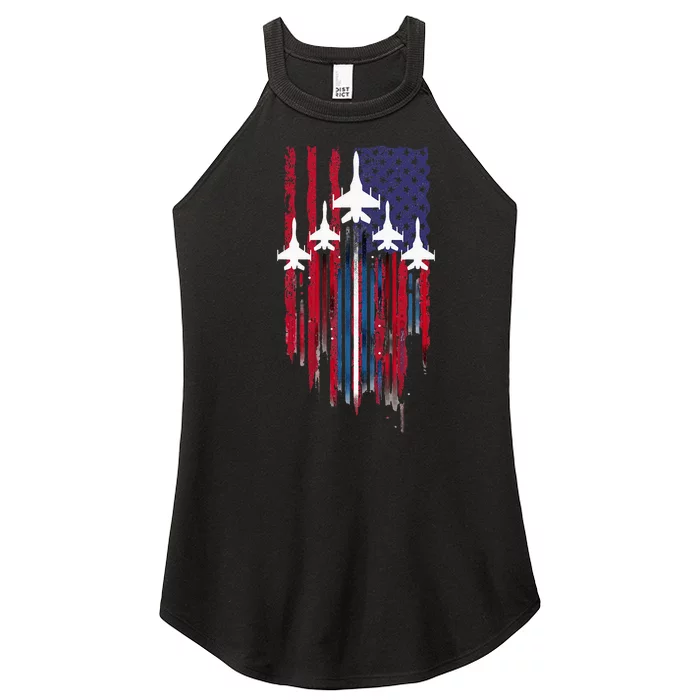 Fighter Jet Airplane American Flag Patriotic Women’s Perfect Tri Rocker Tank