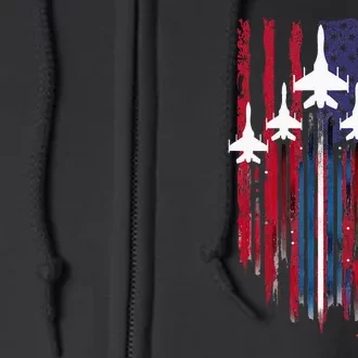 Fighter Jet Airplane American Flag Patriotic Full Zip Hoodie