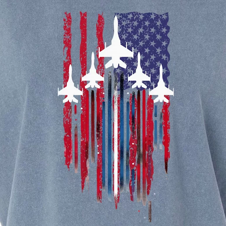 Fighter Jet Airplane American Flag Patriotic Garment-Dyed Women's Muscle Tee