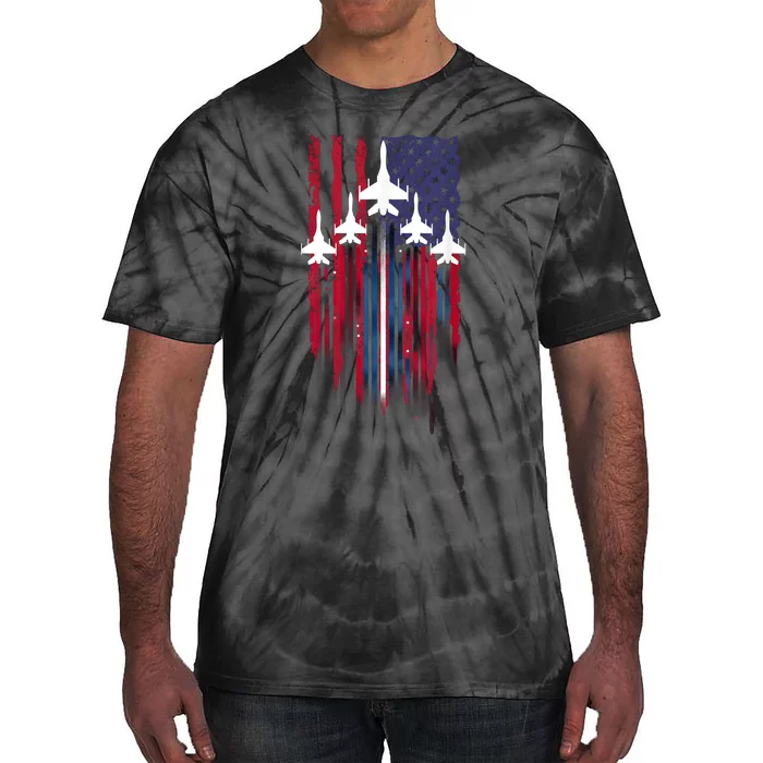 Fighter Jet Airplane American Flag Patriotic 4th Of July Tie-Dye T-Shirt