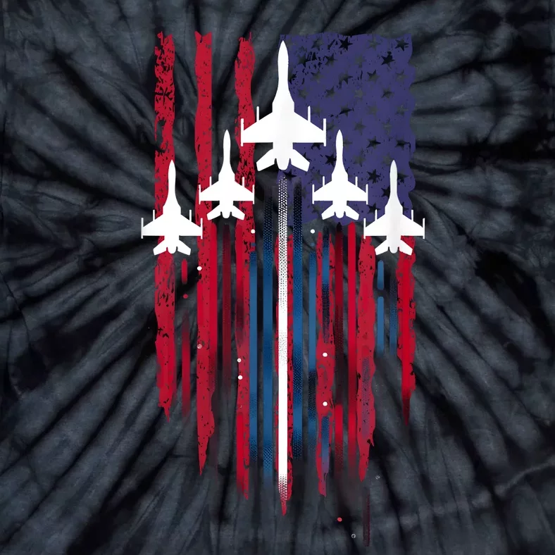 Fighter Jet Airplane American Flag Patriotic 4th Of July Tie-Dye T-Shirt