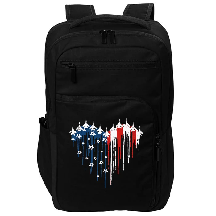 Fighter Jet Airplane American Flag Heart Impact Tech Backpack