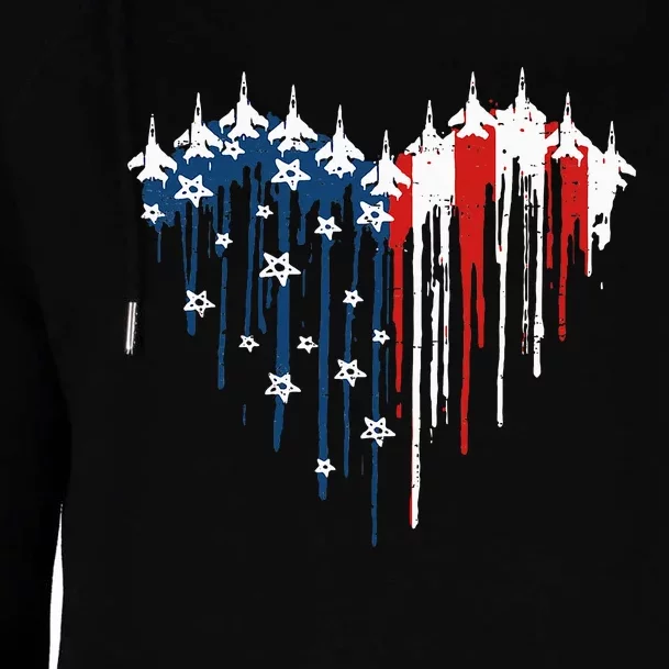 Fighter Jet Airplane American Flag Heart Womens Funnel Neck Pullover Hood