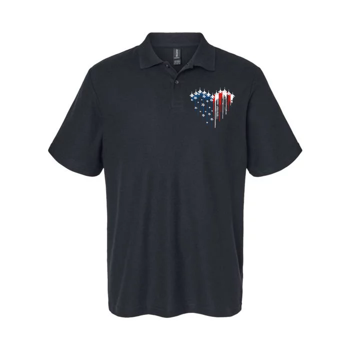 Fighter Jet Airplane American Flag Heart Softstyle Adult Sport Polo