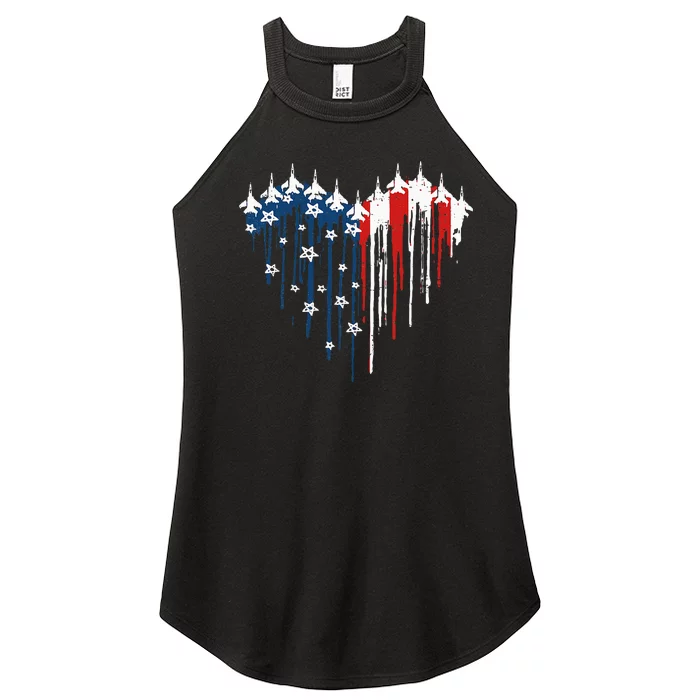 Fighter Jet Airplane American Flag Heart Women’s Perfect Tri Rocker Tank