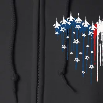 Fighter Jet Airplane American Flag Heart Full Zip Hoodie