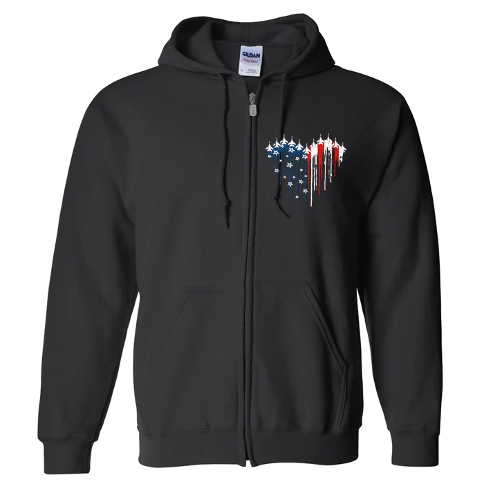 Fighter Jet Airplane American Flag Heart Full Zip Hoodie