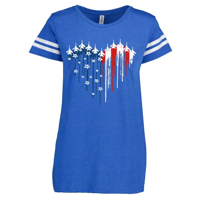 Fighter Jet Airplane American Flag Heart Enza Ladies Jersey Football T-Shirt