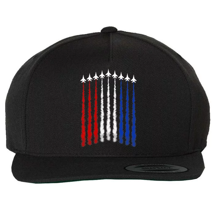 Fighter Jets Airplane American Flag 4th Of July Celebration Wool Snapback Cap