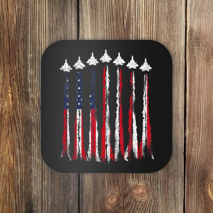 Fighter Jet Airplane USA Flag 4th Of July Patriotic Coaster