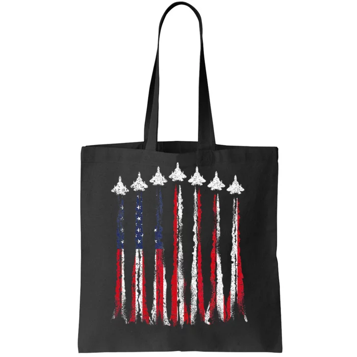 Fighter Jet Airplane USA Flag 4th Of July Patriotic Tote Bag