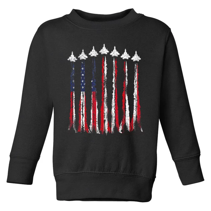 Fighter Jet Airplane USA Flag 4th Of July Patriotic Toddler Sweatshirt