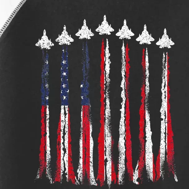 Fighter Jet Airplane USA Flag 4th Of July Patriotic Toddler Fine Jersey T-Shirt