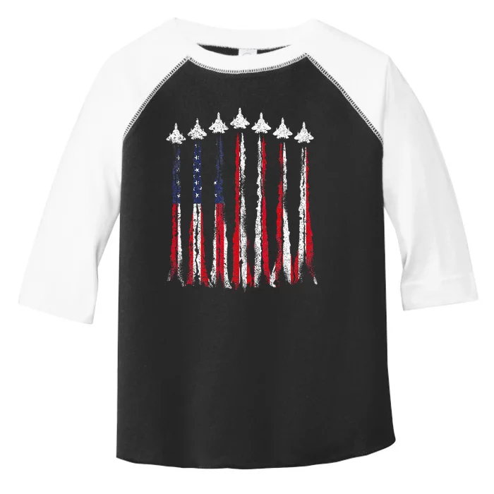 Fighter Jet Airplane USA Flag 4th Of July Patriotic Toddler Fine Jersey T-Shirt