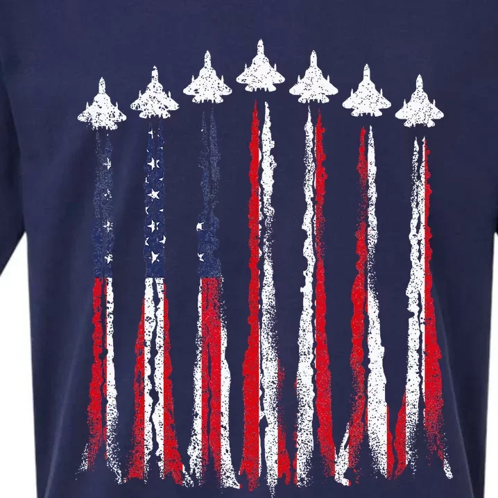 Fighter Jet Airplane USA Flag 4th Of July Patriotic Sueded Cloud Jersey T-Shirt