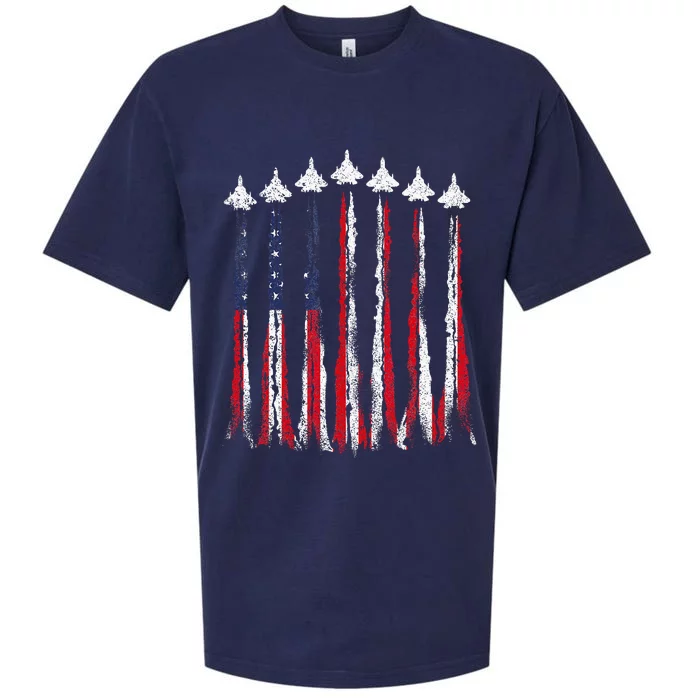 Fighter Jet Airplane USA Flag 4th Of July Patriotic Sueded Cloud Jersey T-Shirt