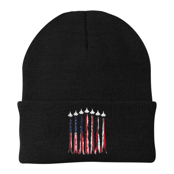 Fighter Jet Airplane USA Flag 4th Of July Patriotic Knit Cap Winter Beanie