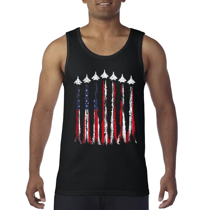 Fighter Jet Airplane USA Flag 4th Of July Patriotic Tank Top