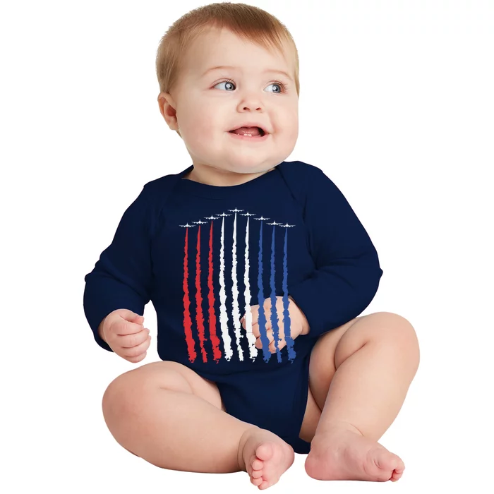 Fighter Jets Airplane American Flag 4th Of July Celebration Funny Gift Baby Long Sleeve Bodysuit