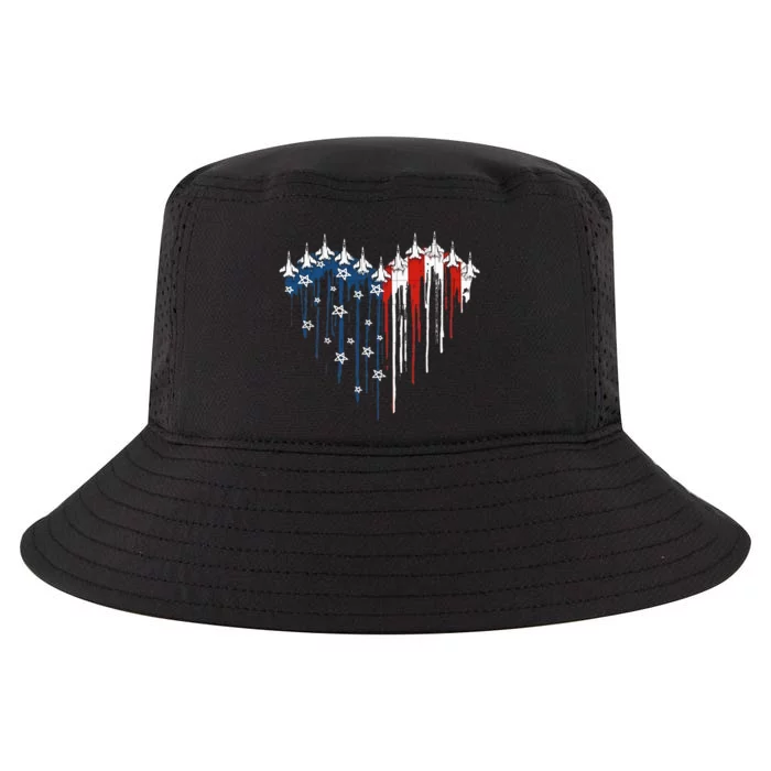 Fighter Jet Airplane American Flag Heart Cool Comfort Performance Bucket Hat