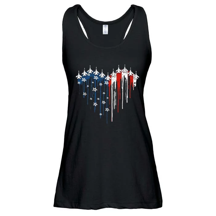 Fighter Jet Airplane American Flag Heart Ladies Essential Flowy Tank