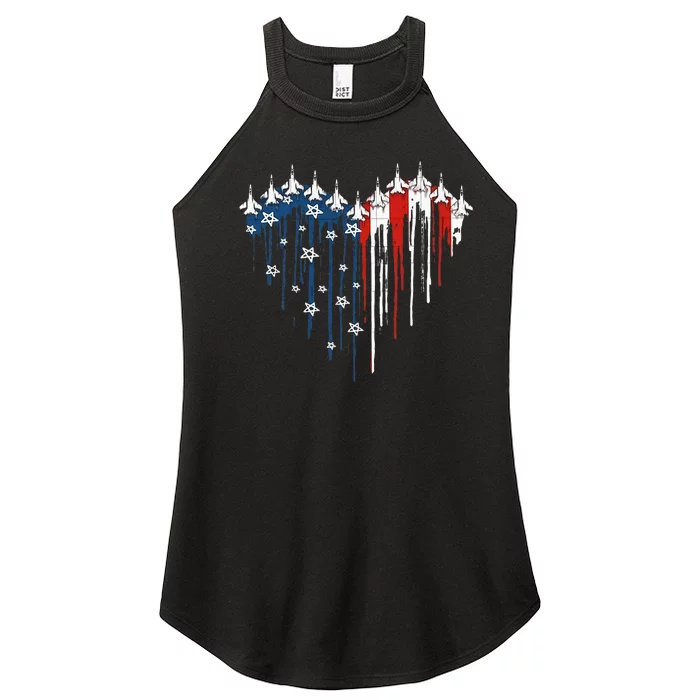 Fighter Jet Airplane American Flag Heart Women’s Perfect Tri Rocker Tank