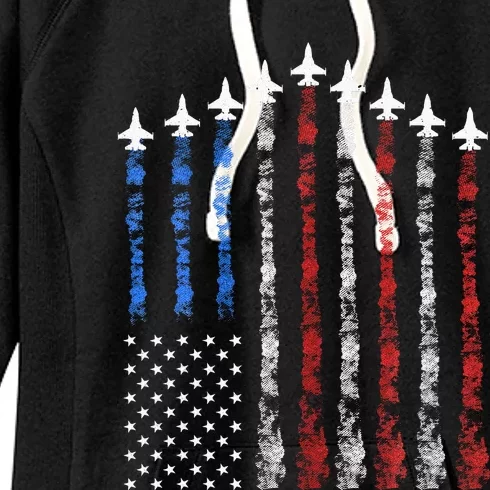 Fighter Jet Airplane Usa Flag Women's Fleece Hoodie