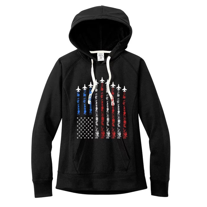 Fighter Jet Airplane Usa Flag Women's Fleece Hoodie