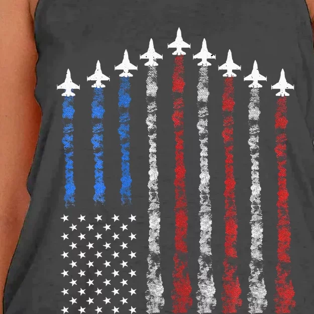 Fighter Jet Airplane Usa Flag Women's Knotted Racerback Tank