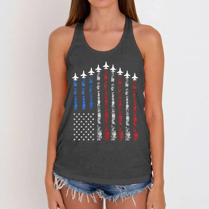 Fighter Jet Airplane Usa Flag Women's Knotted Racerback Tank