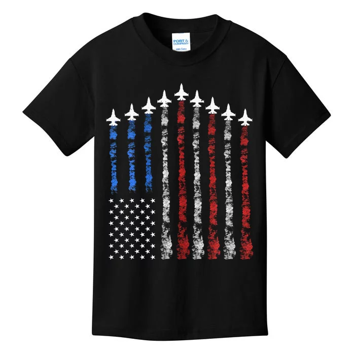 Fighter Jet Airplane Usa Flag Kids T-Shirt