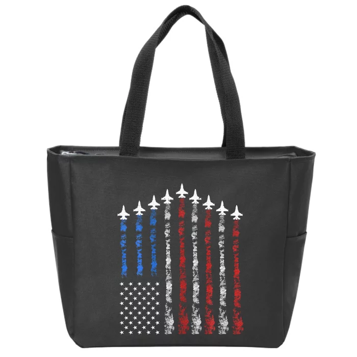 Fighter Jet Airplane Usa Flag Zip Tote Bag