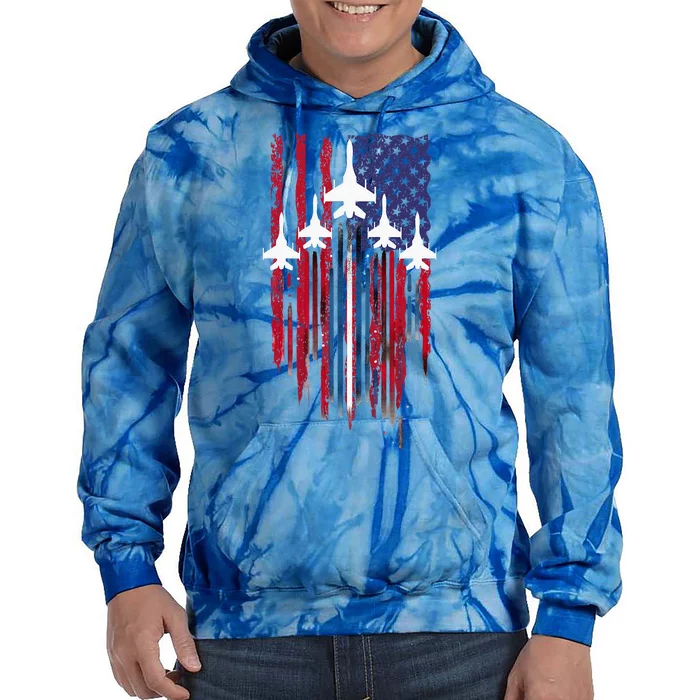 Fighter Jet Airplane American Flag Patriotic Tie Dye Hoodie