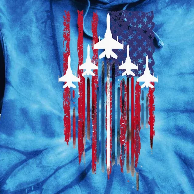 Fighter Jet Airplane American Flag Patriotic Tie Dye Hoodie