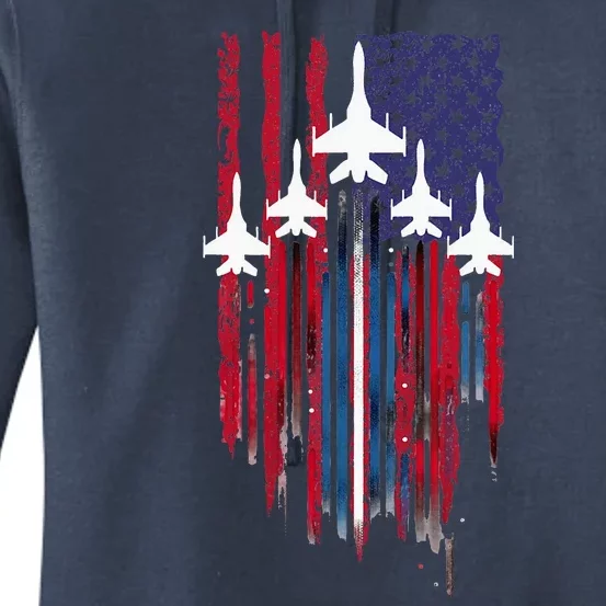 Fighter Jet Airplane American Flag Patriotic Women's Pullover Hoodie