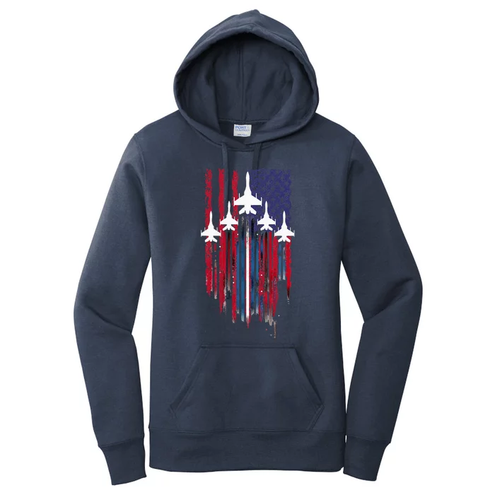 Fighter Jet Airplane American Flag Patriotic Women's Pullover Hoodie