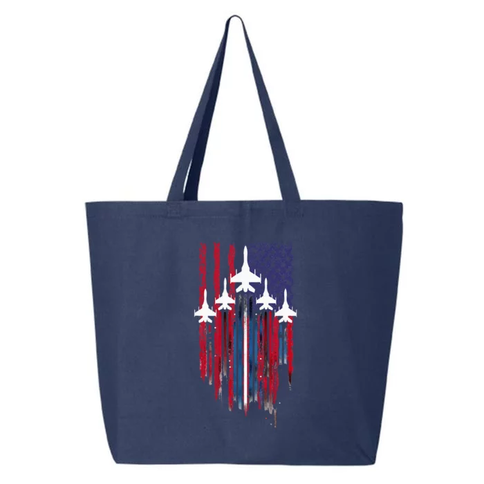 Fighter Jet Airplane American Flag Patriotic 25L Jumbo Tote