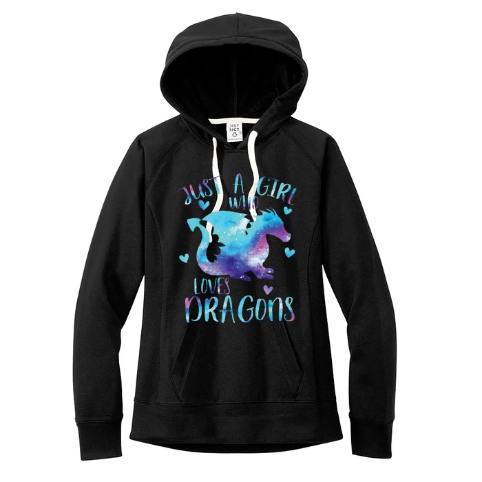 Funny Just A Girlss Who Loves Dragons Galaxy Space Dragon Cute Girlss Women's Fleece Hoodie