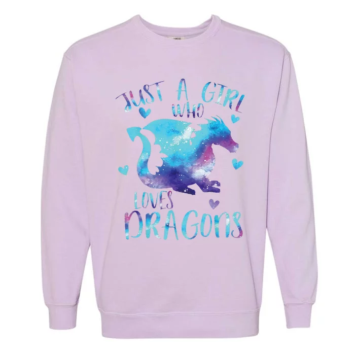 Funny Just A Girlss Who Loves Dragons Galaxy Space Dragon Cute Girlss Garment-Dyed Sweatshirt