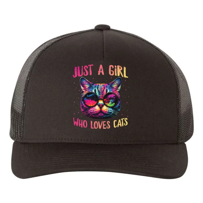 Funny Just A  Who Loves Cats - Colorful Cat Watercolor Graphic Yupoong Adult 5-Panel Trucker Hat