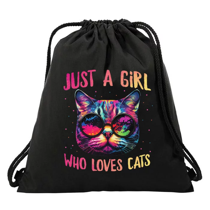 Funny Just A  Who Loves Cats - Colorful Cat Watercolor Graphic Drawstring Bag