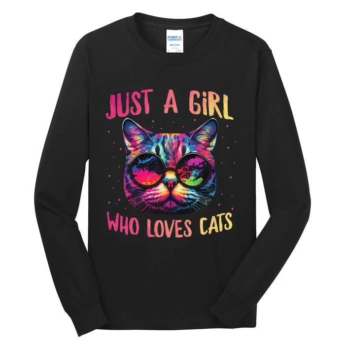 Funny Just A  Who Loves Cats - Colorful Cat Watercolor Graphic Tall Long Sleeve T-Shirt