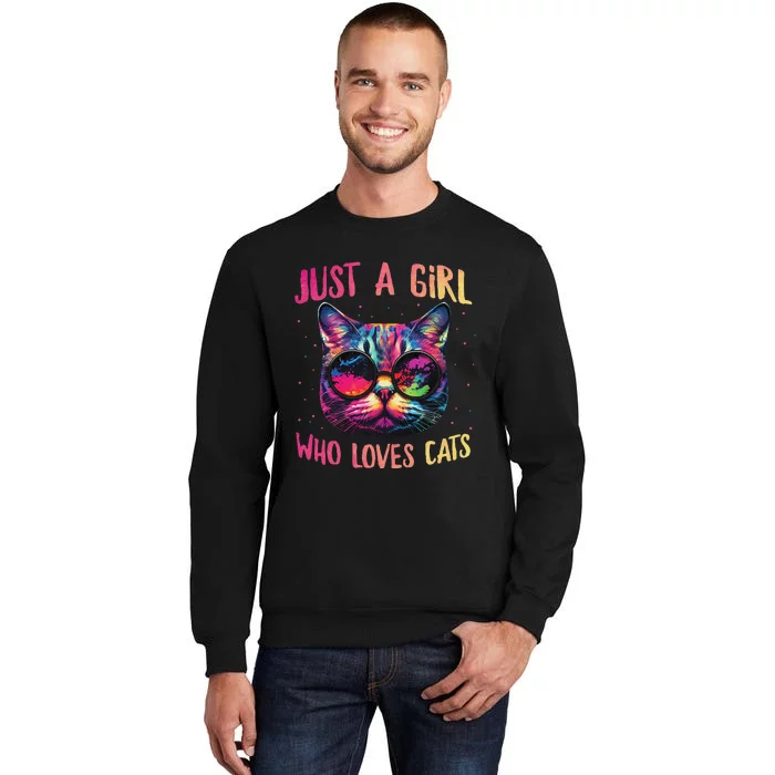 Funny Just A  Who Loves Cats - Colorful Cat Watercolor Graphic Tall Sweatshirt