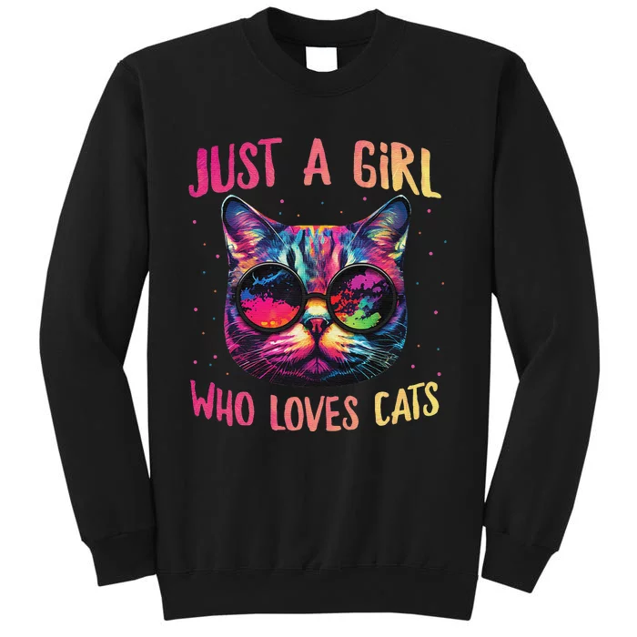 Funny Just A  Who Loves Cats - Colorful Cat Watercolor Graphic Tall Sweatshirt