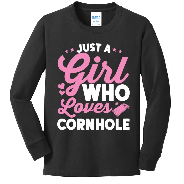 Funny Just A Girl Who Loves Cornhole Bean Bag Toss Kids Long Sleeve Shirt