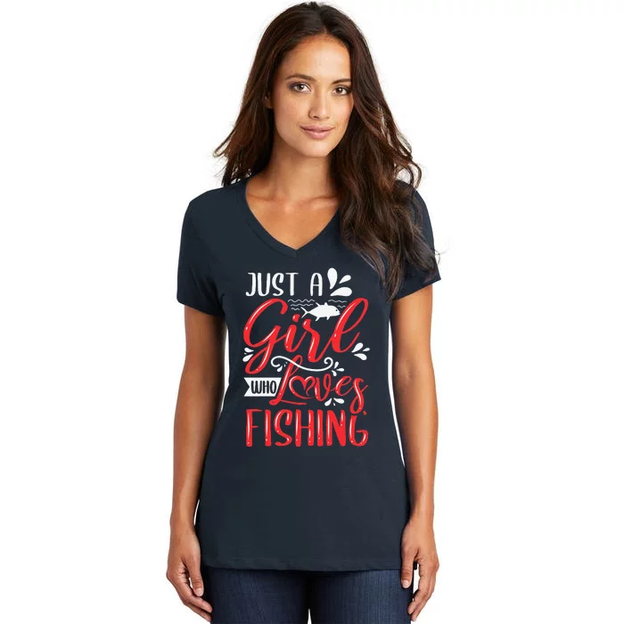 Funny Just A Who Loves Fishing Women's V-Neck T-Shirt