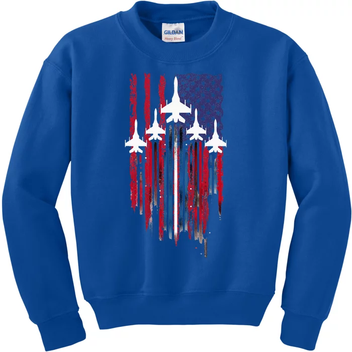 Fighter Jet Airplane American Flag Patriotic Kids Sweatshirt