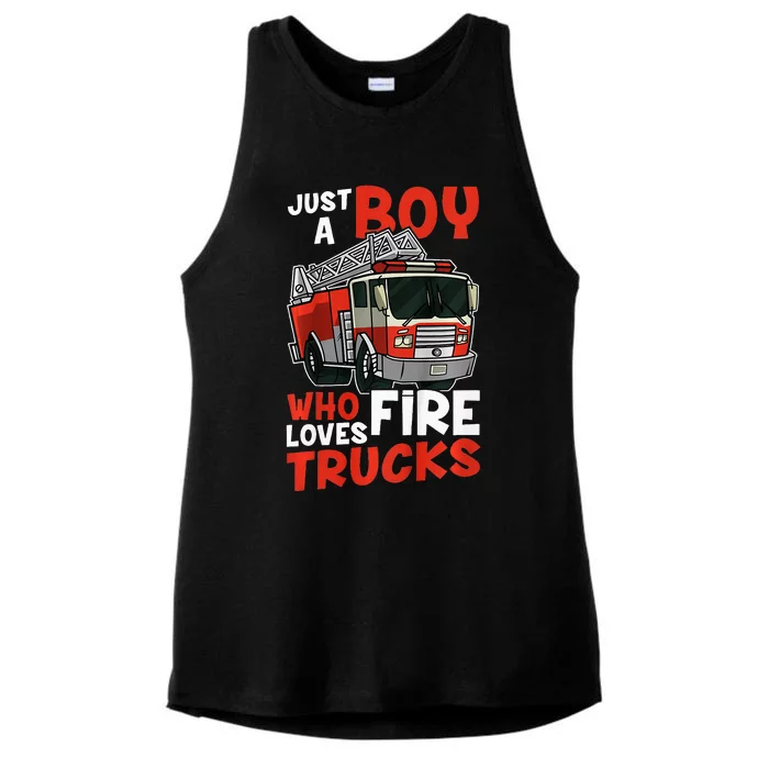 Firefighter Just A Who Loves Fire Trucks Ladies Tri-Blend Wicking Tank