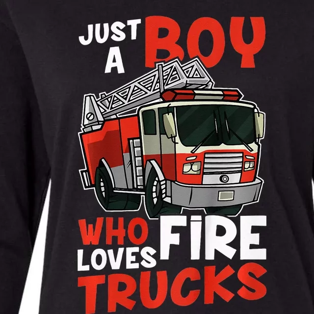 Firefighter Just A Who Loves Fire Trucks Womens Cotton Relaxed Long Sleeve T-Shirt