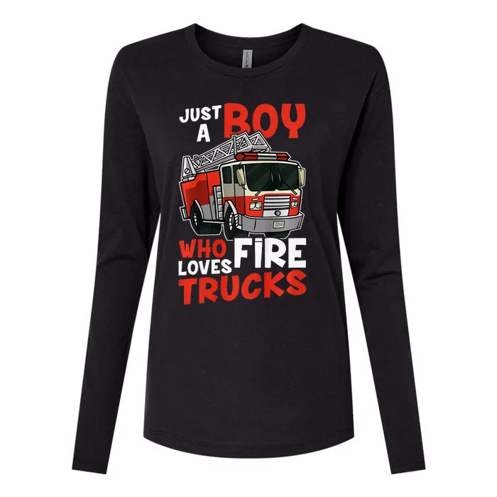 Firefighter Just A Who Loves Fire Trucks Womens Cotton Relaxed Long Sleeve T-Shirt